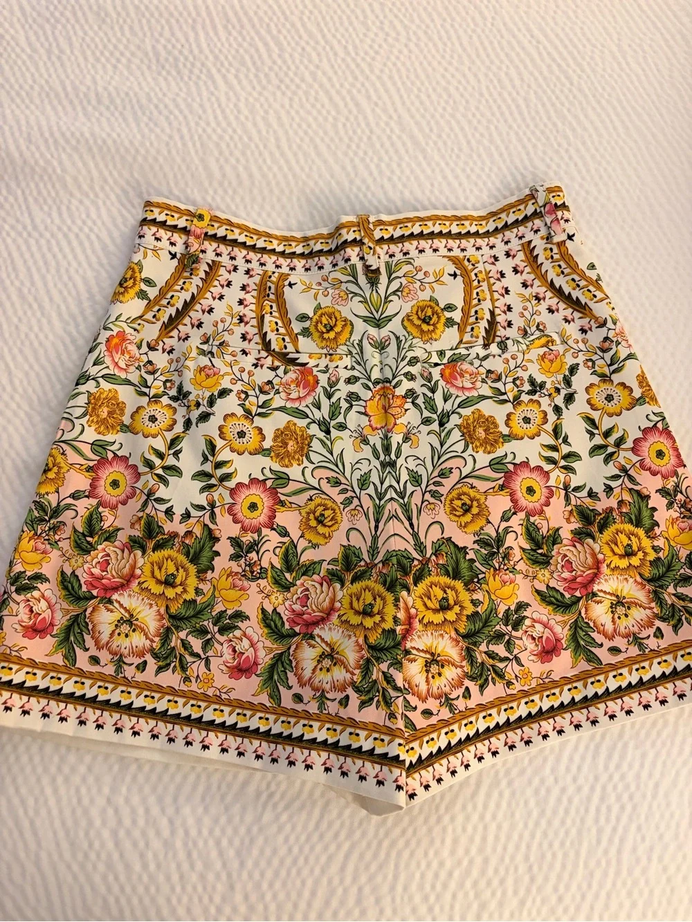 Floral Border Print Shorts - Pink & Yellow
